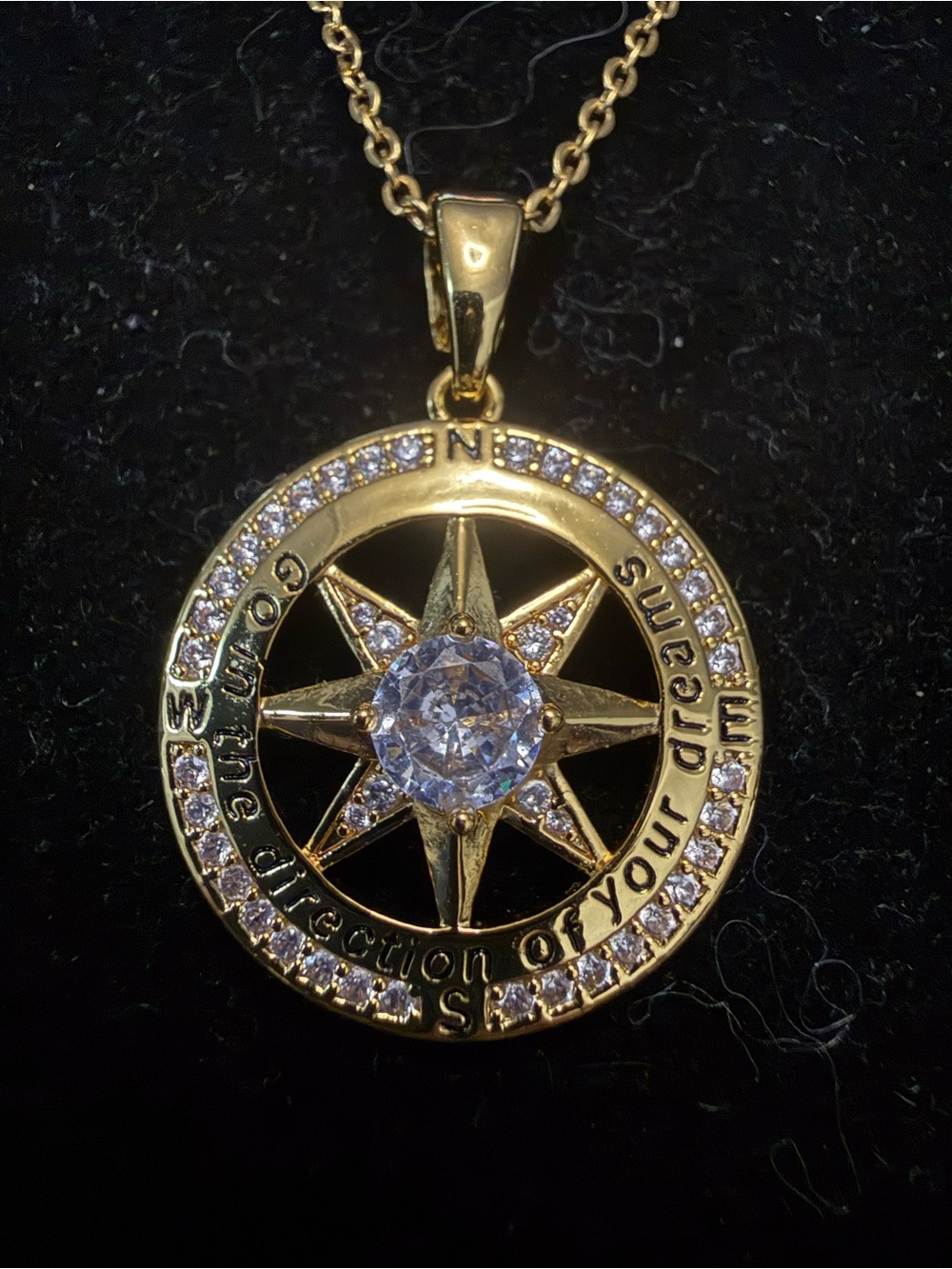 925 silverGold plated Compass Star Pendant Necklace with Clear Crystals
